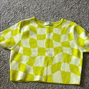 Double Zero Yellow Checkered Cropped Sweater